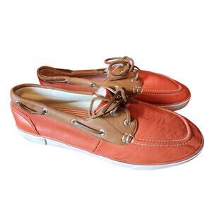 Polo Ralph Lauren Sander 13 D Leather Upper Boat Shoes Orange Brown Men's